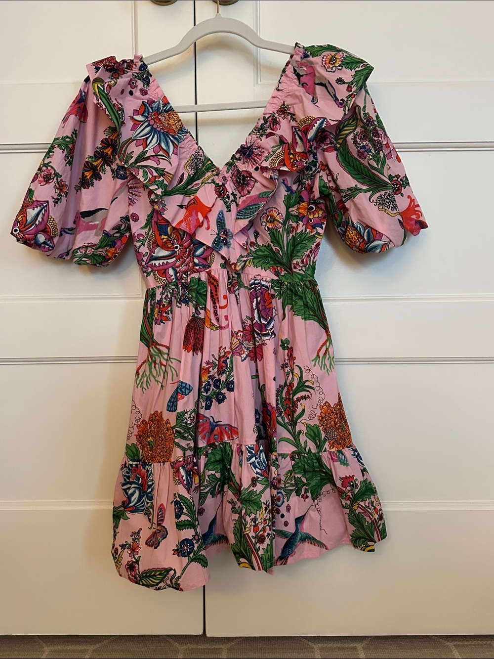 Banjanan Pink Tropical Floral Ruffle Mini Dress